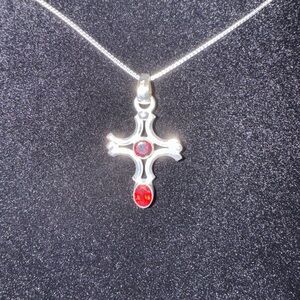 Holy Cross Silver & Garnet Pendant